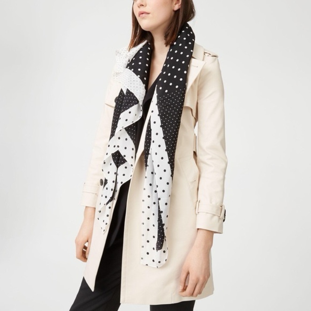 Club Monaco Silk Polka Dot Black and White Scarf